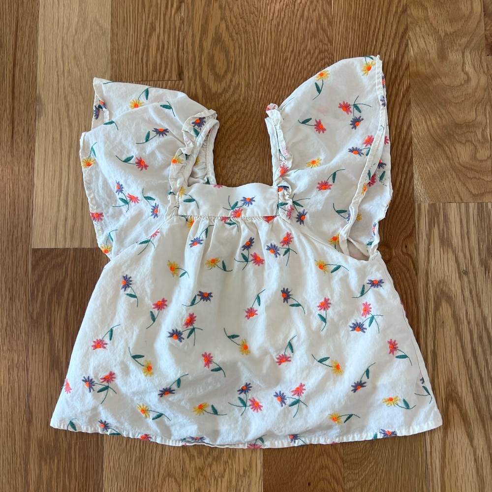 Zara Girls Floral Ruffle Sleeve Top